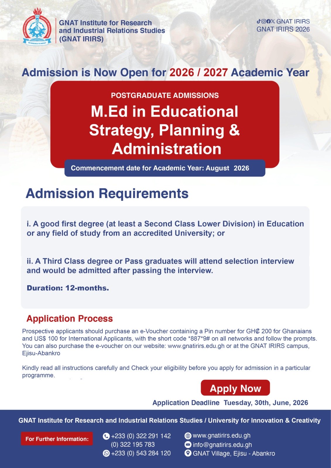 Nibormoka Abudu, Master's program fees